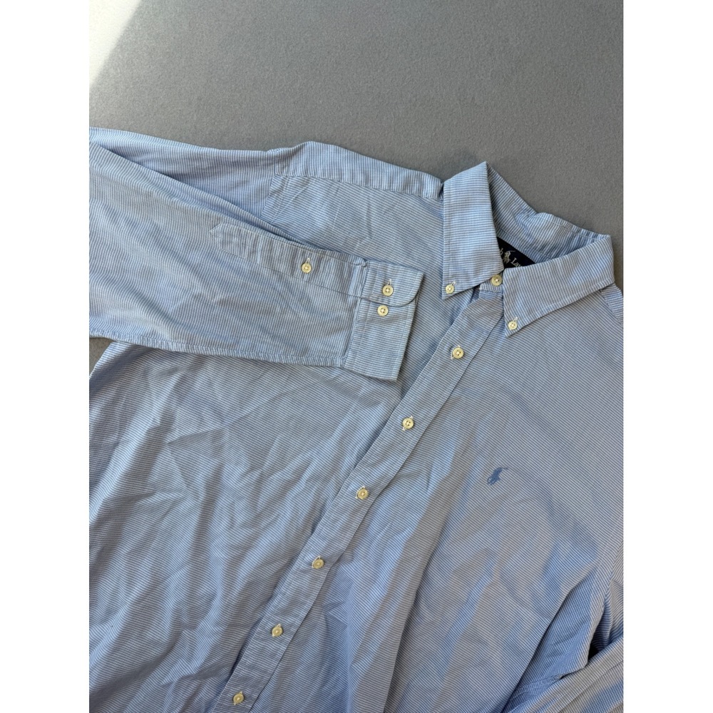 Ralph Lauren Yarmouth Mens 16 34/35 Blue White Houndstooth Cotton Shirt 1003